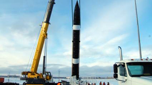 PHOTO: The first clear skies in days provide plenty of light as technicians prepare a Ground Based Interceptor for emplacement into Missile Field 2 at the Missile Defense Complex in Ft. Greely, Alaska.
