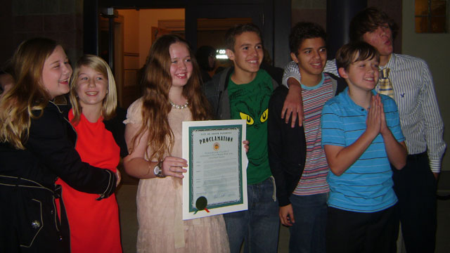 PHOTO: Saige Hatch, 15, holding the proclamation to enforce "Modesty Week" in the city of South Pasadena on Dec. 5 with members of her high schools Modesty Club.