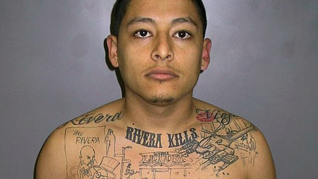PHOTO:&amp;nbsp;Mugshot of gang member <b>Anthony Garcia</b>, with a tattoo of a - ht_mugshot_anthony_garcia_jef_110422_wmain