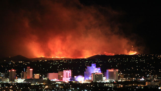 PHOTO: @JustinNOAA tweeted this pictures of a fire in Reno, Nevada, "Stunning photo of Caughlin Fire in Reno, taken at 1:00 am by NOAAs Alexander Hoon."
