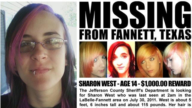 PHOTO: Sharon West (age 14) vanished at 2:00am on July 30, 2011.