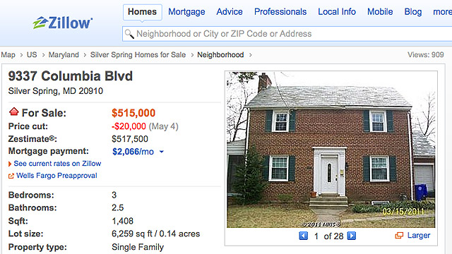PHOTO: The real estate listing for the home at 9337 Columbia Blvd, Silver Spring, MD, as seen on Zillow.com.