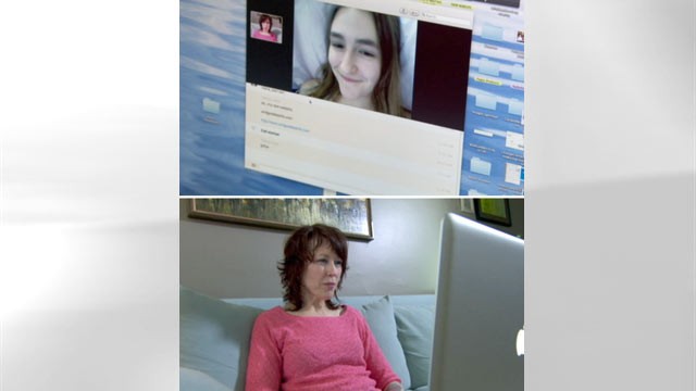 PHOTO: Talyaa Liera, bottom, talks via Skype to her daughter Serena, seen on her computer, top.