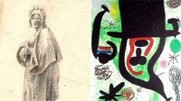 'Dutch Woman' by Vincent Van Gogh and a painting by Miro