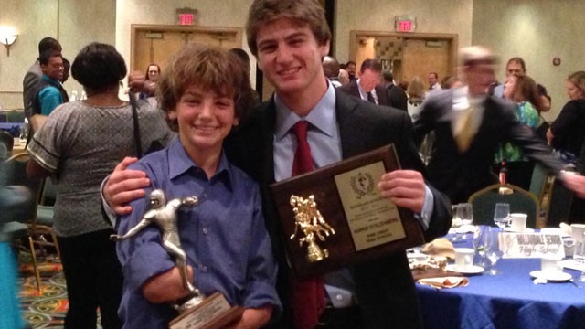 PHOTO: Michael Stolzenberg (left), 13, of Weston, Fla., is a quadruple amputee. He and his brother Harris Stolzenberg, 17, are raising money for victims of the Boston Marathon bombings.