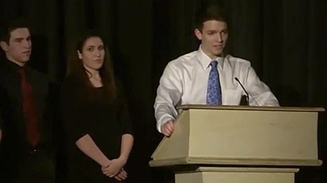 PHOTO: In this Youtube video posted, Jan. 21, 2013, a high school senior publicly tells 300+ students he is an LGBT teen during the presentation of senior class awards.