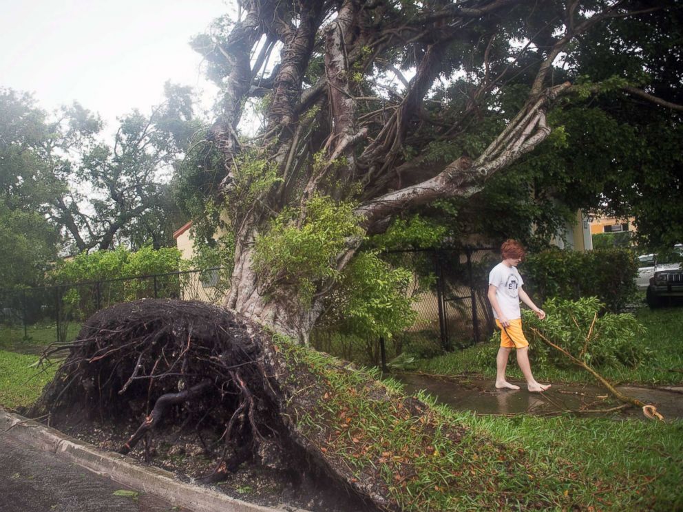 PHOTO: People emerge from their homes in Miami between storm bands as Hurricane Irma hits Miami, Sept. 10, 2017. 