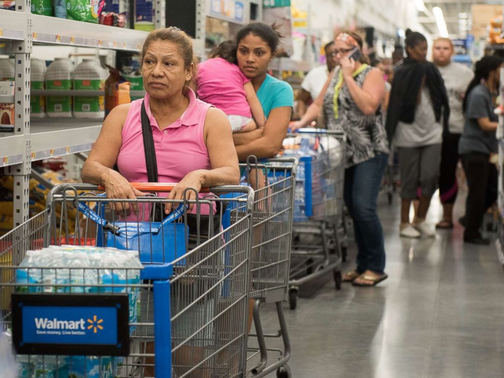 PHOTO: Canned food shelves at Walmart in Fort Lauderdale, Fla., Sept. 5, 2017, while residents stock up with groceries in preparation for hurricane Irma.