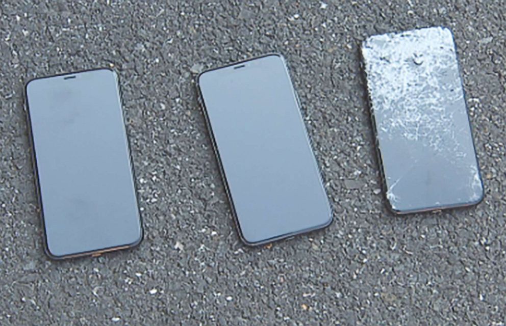 PHOTO: The results are shown after three iPhone X phones were dropped from three different heights.