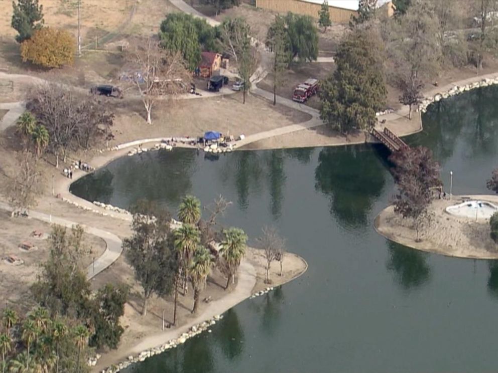 PHOTO: FBI dive teams search Seccombe Lake Park in San Bernardino, Calif. on Dec. 10, 2015 in connection to a mass shooting in San Bernardino earlier in the month.
