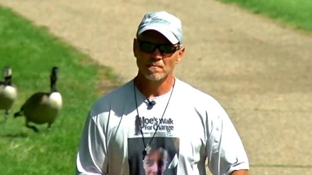 VIDEO: Joseph Bell was hit by a car while walking across America in memory of gay son who killed himself.