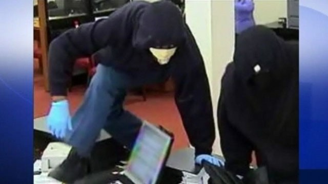 VIDEO: FBI says the three athletic robbers jump on bank counters before escaping on foot.