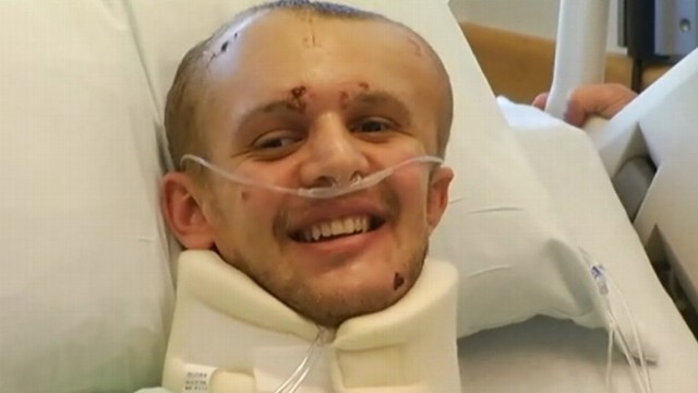VIDEO: Benjamin Pessah, 21, takes first steps on Thanksgiving, one month after getting shot in California.