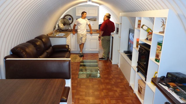 PHOTO: This Ron Hubbard designed shelter contains a luxurious living area complete with leather sofa, plasma TV and wood flooring in Montebello, Calif.