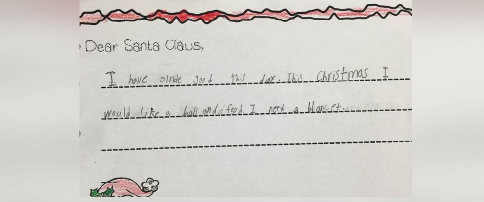 PHOTO: A first grade students letter to Santa at Monte Cristo Elementary School in Edinburg, Texas, Dec. 13, 2017.