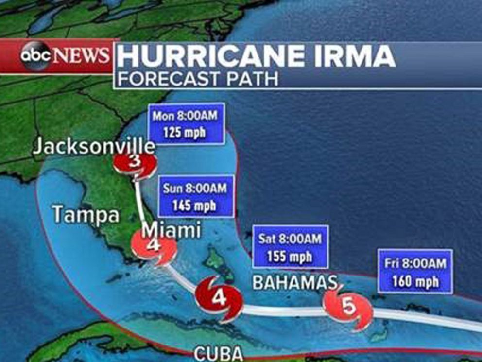 PHOTO: Hurricane Irma forecast path as of 11:00 a.m. ET, Sept. 6, 2017.