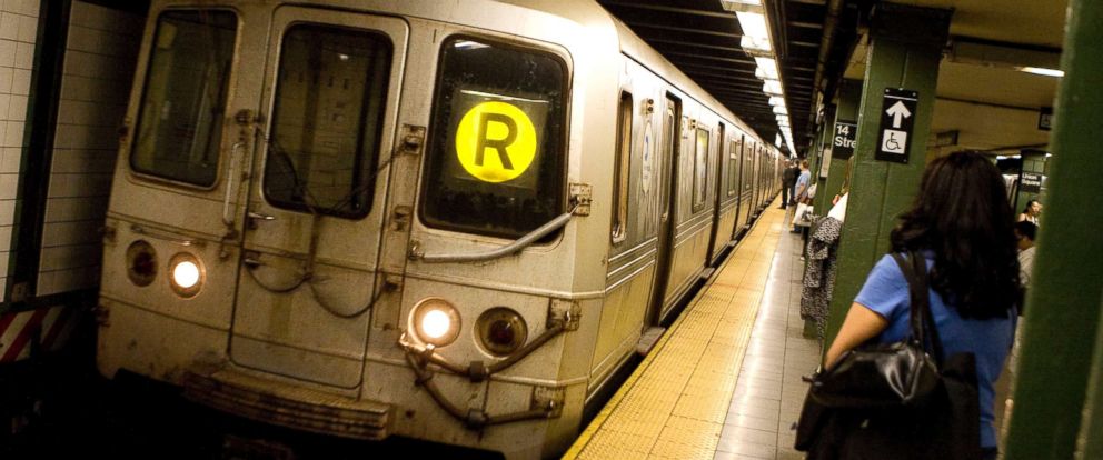 PHOTO: An MTA R train pulls into a station.