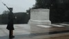 PHOTO: A lone Tomb Sentinel, 3d U.S. Infantry Regiment (The Old Guard), walks his tour in humble reverence during Hurricane Irene in Arlington National Cemetery, Va., Aug 27.