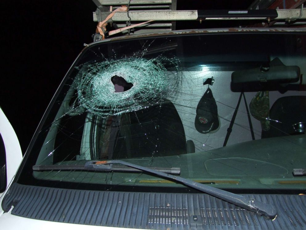 PHOTO: An undated photo released by the Genesee County Sheriffs Office shows a car windshield that was smashed by a rock thrown from an overpass on Oct. 20, 2017 in Vienna Township, Mich.