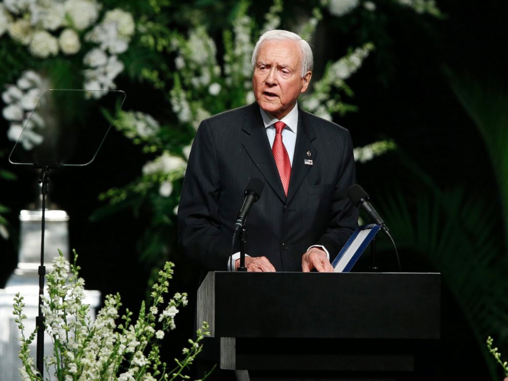 PHOTO: Senator Orrin Hatch speaks during the Muhammad Ali funeral service in Louisville, Kentucky, June 10, 2016.