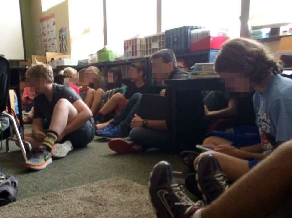 PHOTO: Students wait on lockdown inside Freeman Elementary School in Washington State?s Spokane County after a shooting at the nearby Freeman High School.