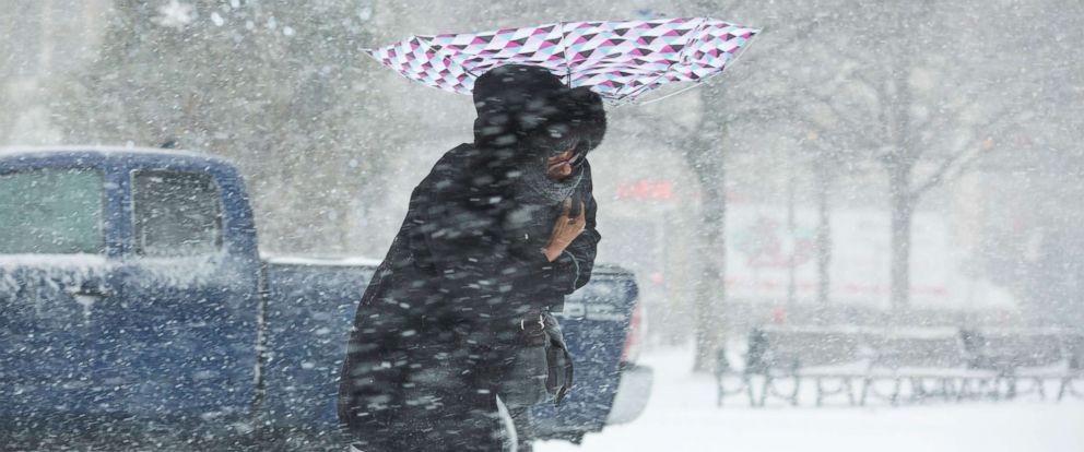 PHOTO: A pedestrian struggles to make her way through the snow in Bostons Copley Square, Jan. 4, 2018. 