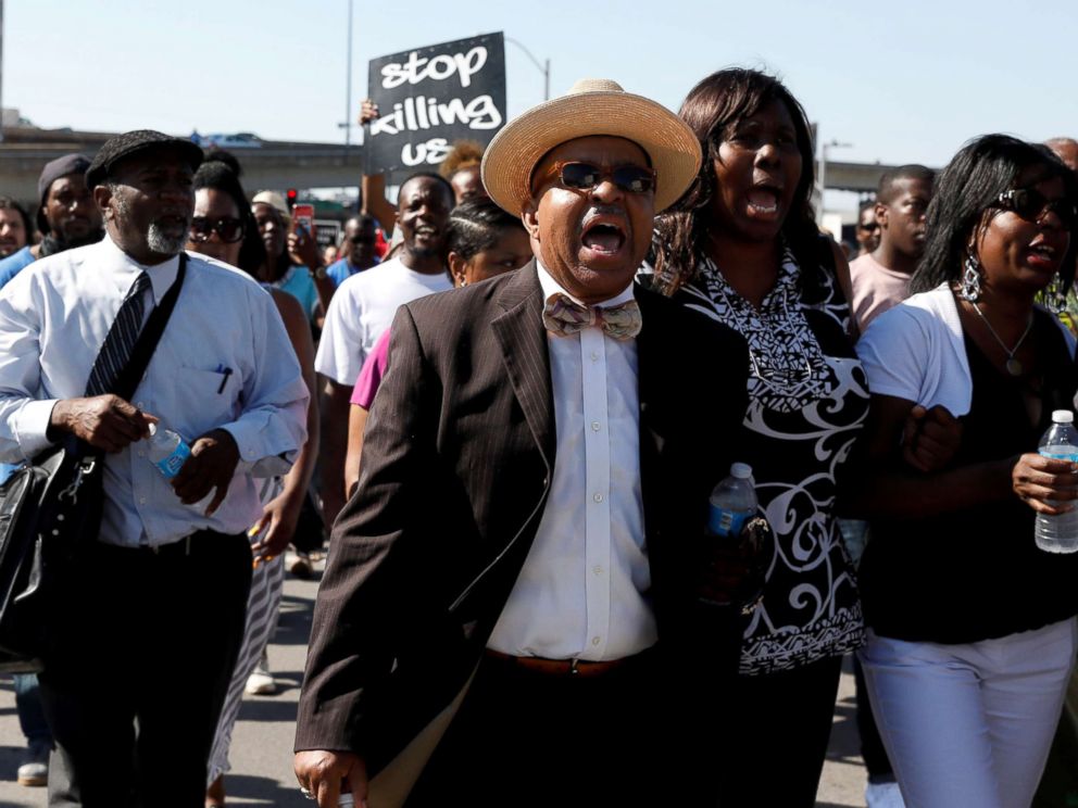 PHOTO: Protesters march after the not guilty verdict in the murder trial of Jason Stockley, a former St. Louis police officer, charged with the 2011 shooting of Anthony Lamar Smith, who was black, in St. Louis, Missouri, Sept. 15, 2017.