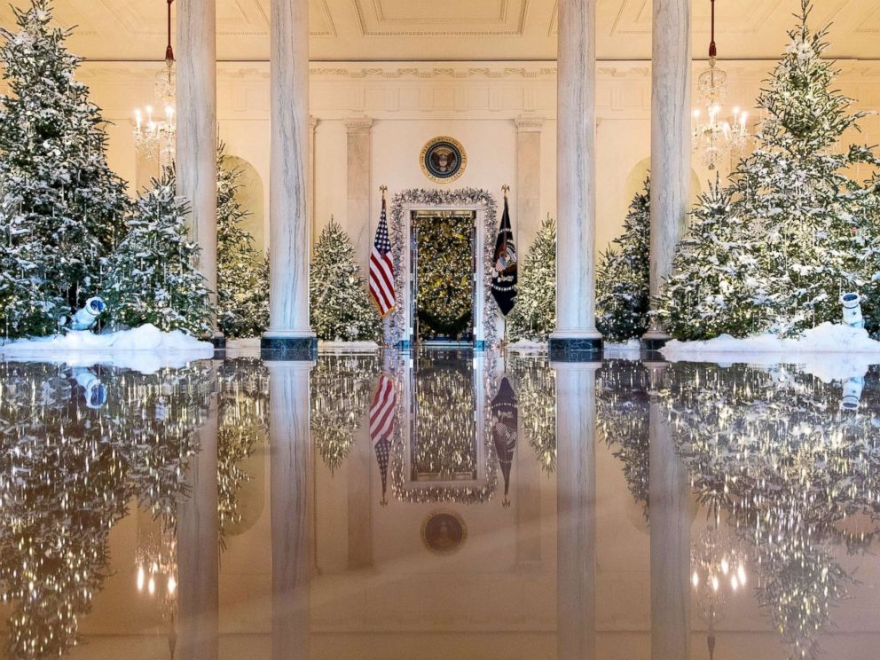 PHOTO: The Grand Foyer and Cross Hall are decorated with The Nutcracker Suite theme during a media preview of holiday decorations at the White House,Nov. 27, 2017. 