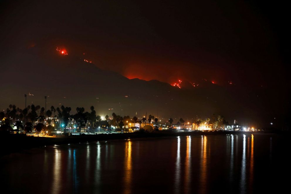 PHOTO: Santa Barbara harbor stands as wildfire burns along the coast during the Thomas Fire in Santa Barbara, Calif., Dec. 12, 2017.