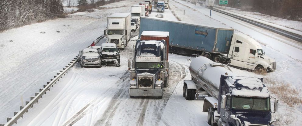 PHOTO: Two tractor trailers collided in snowy conditions, Dec. 12, 2017, in Granger, Ind.