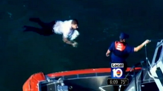VIDEO: George Verdecia, 28, had to tread water for 7 hours after his boat capsized.