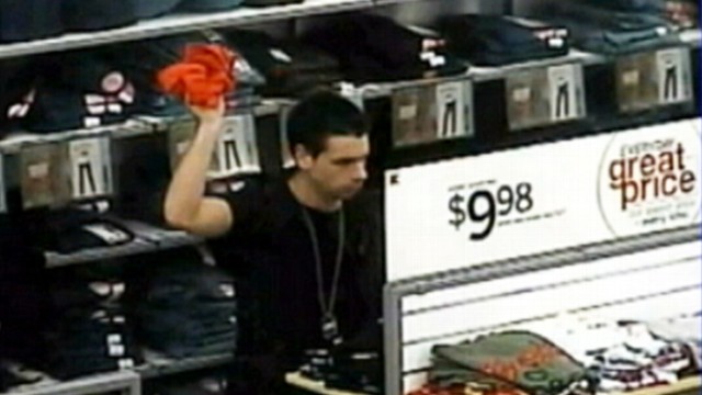 VIDEO: A man dances while stuffing clothing under his shirt at a New Jersey store.