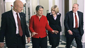 PHOTO Diane Sawyer, second from right, interviews Director of National Intelligence James Clapper, left, U.S. Secretary of Homeland Security Janet Napolitano, and John Brennan of the National Security Council in Washington