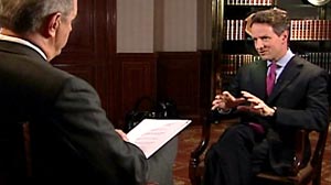 Photo: ABC News Charles Gibson interviews Treasury Secretary Timothy Geithner on World News.