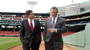 Charlie Gibson at Fenway Park with Tom Werner (Red Sox Chairman)