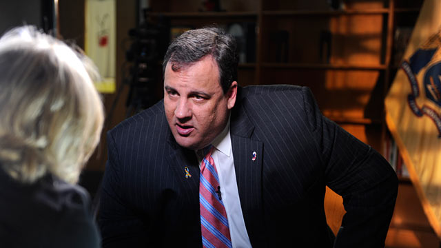 PHOTO: Diane Sawyer and Governor Christie at Lincoln Elementary School in Kearney, NJ, April 6, 2011. Gov. Christie had a question/answer session with a first grade and an 8th grade class before sitting down with Sawyer for an interview.