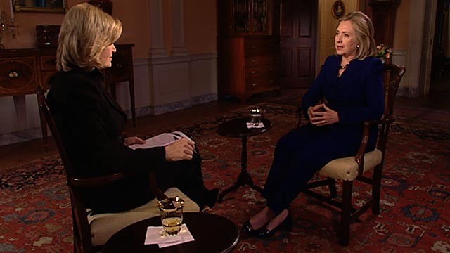 PHOTO: Hilary Clinton being interviewed by Diane Sawyer.