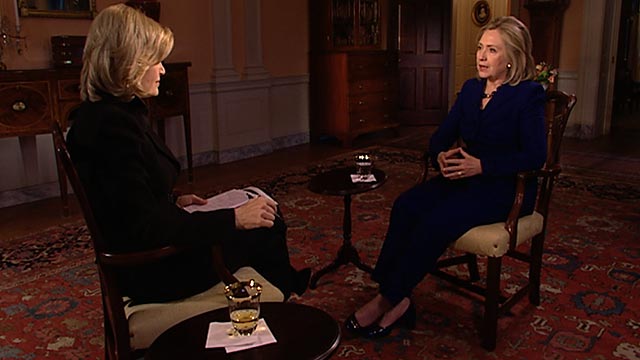 PHOTO: Hilary Clinton being interviewed by Diane Sawyer.