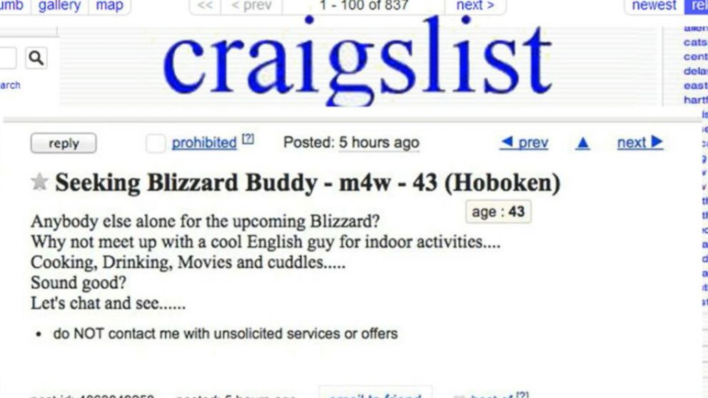 Seeking 'Blizzard Buddy' on Craigslist Video - ABC News