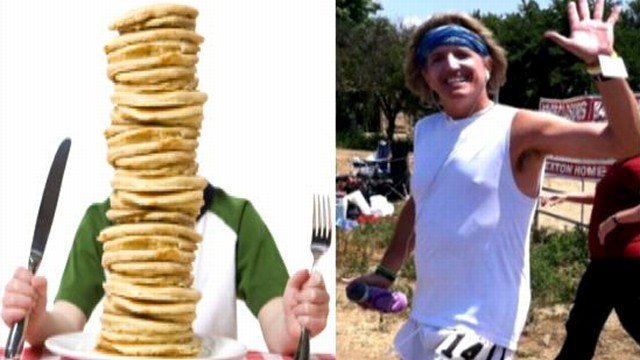 VIDEO: While Greg Hardesty burns 10,000 calories, his son Rio eats 10,000 calories.