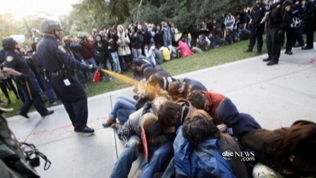 VIDEO: Campus police under fire for pepper spraying students during Occupy protest.