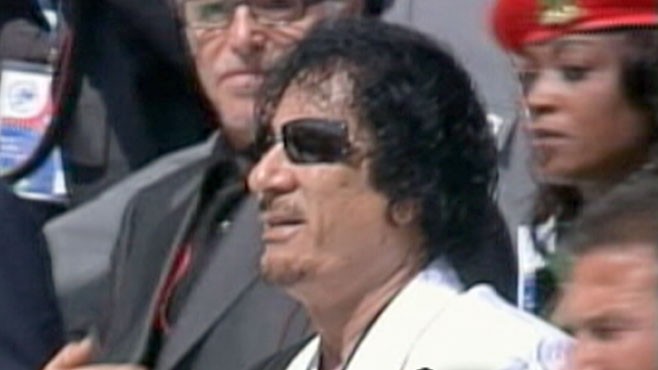 VIDEO: The Libyan leader continues to show off his strength despite protest.