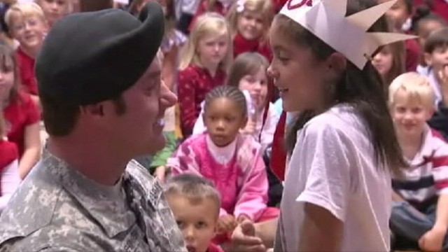 VIDEO: Sgt. Mark Mehringer reunites with daughter during elementary school assembly.