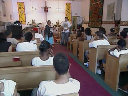 Immigrants in a church