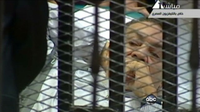 VIDEO: Former Egyptian president Hosni Mubarak lies on a stretcher behind bars.