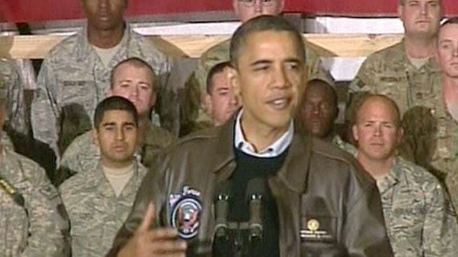 VIDEO: The president talks to the troops to raise morale before the holidays.