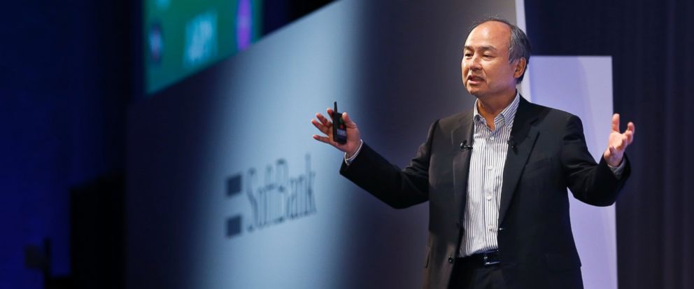 In this July 20, 2017 photo, SoftBank Group Corp. Chief Executive Officer Masayoshi Son speaks during a SoftBank World presentation in Tokyo. SoftBank said Monday, Aug. 7, 2017 its quarterly net profit was 5.5 billion yen ($50 million), down from 254