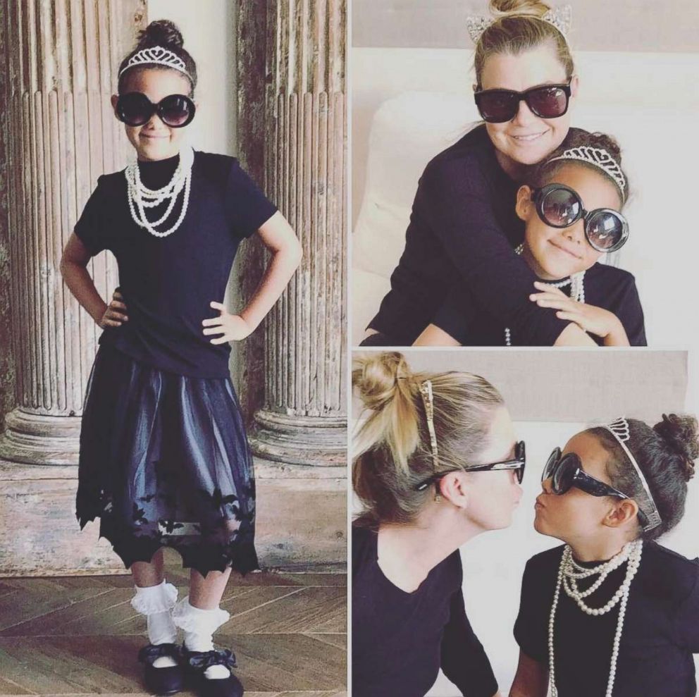 PHOTO: Ellen Pompeo with daughter Stella dressed as Holly Golightly from Breakfast at Tiffanys.