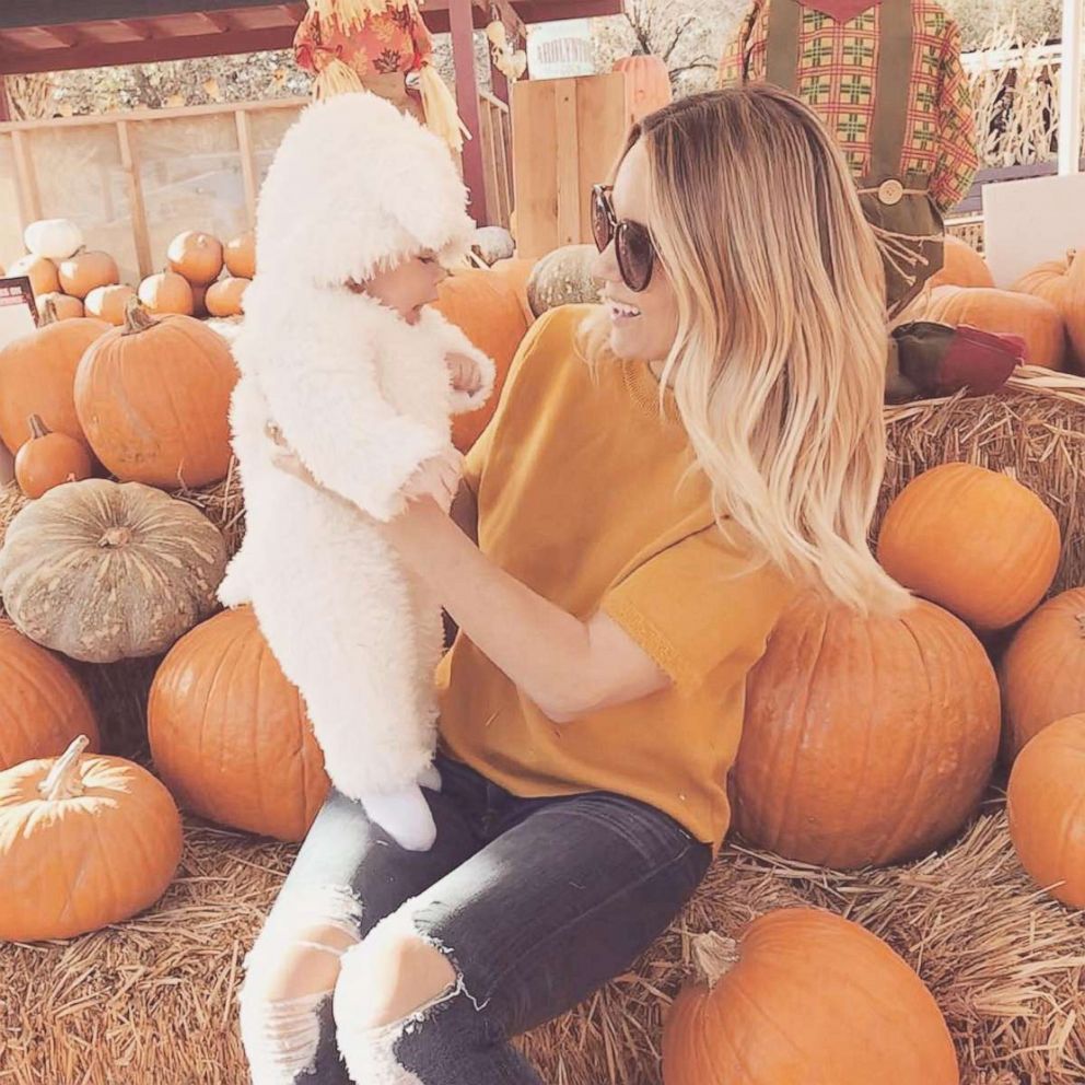 PHOTO: Lauren Conrad at a pumpkin patch with her son Liam Tell dressed as a lamb.