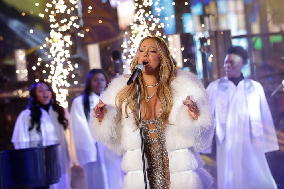 PHOTO: Mariah Carey performs on stage at the New Years Eve celebration in Times Square, Dec. 31, 2017, in New York.